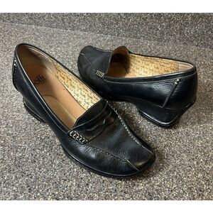 Sofft Black Leather Penny Loafer Pump Womens Sz 10 M Wedge Slip On Comfort Heels
